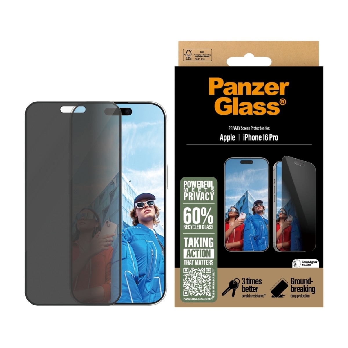 PanzerGlass iPhone 16 Pro skærmbeskytter Ultra-Wide Fit Privacy med applikator billede 2