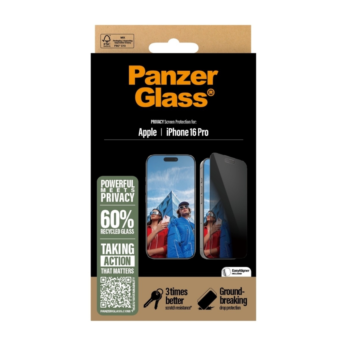 PanzerGlass iPhone 16 Pro skærmbeskytter Ultra-Wide Fit Privacy med applikator billede 3