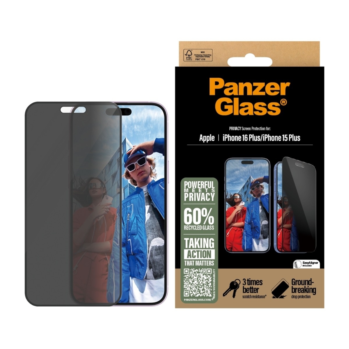 PanzerGlass iPhone 16 Plus/15 Plus skærmbeskytter Ultra-Wide Fit Privacy med applikator billede 2