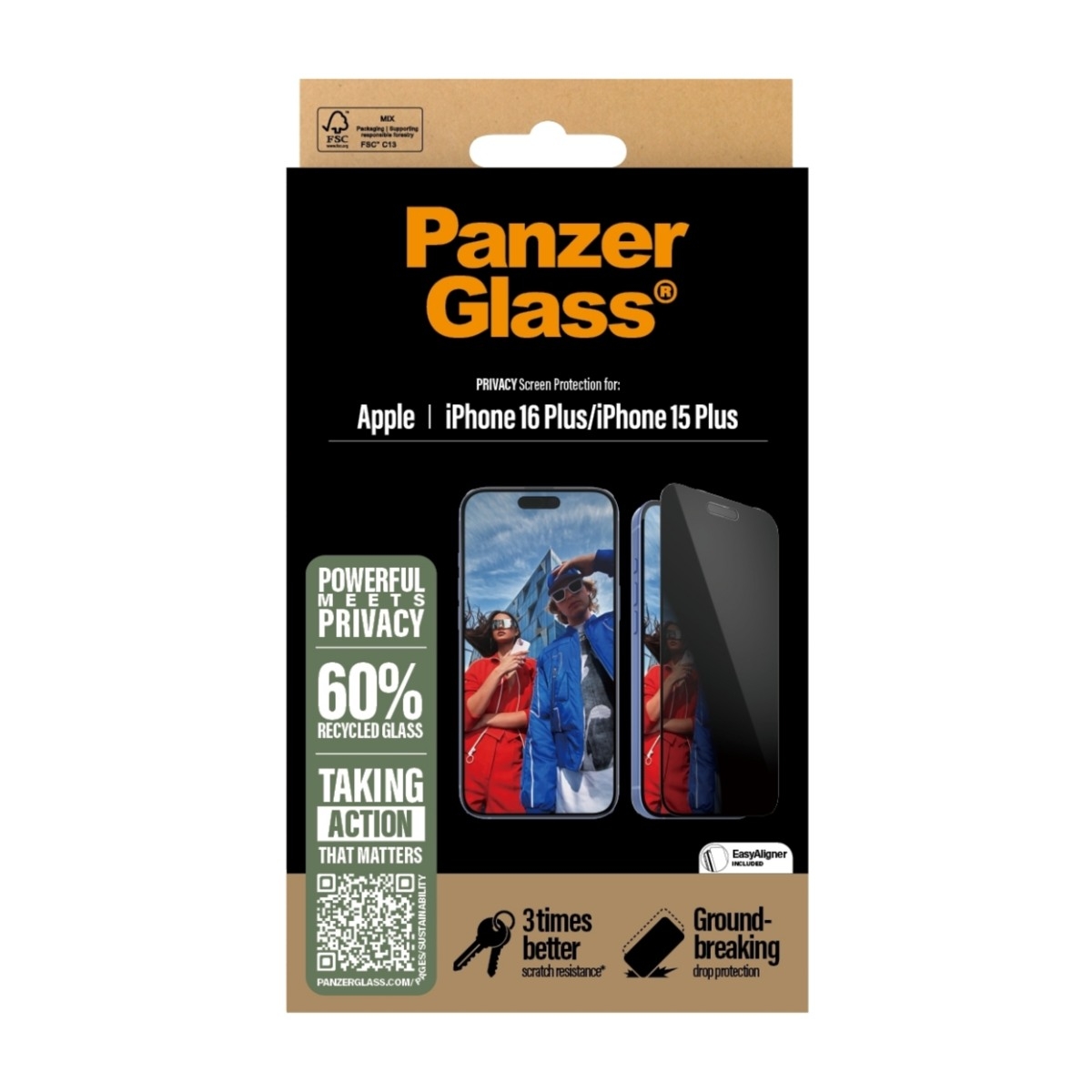 PanzerGlass iPhone 16 Plus/15 Plus skærmbeskytter Ultra-Wide Fit Privacy med applikator billede 3
