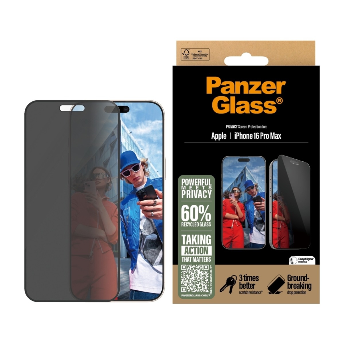PanzerGlass iPhone 16 Pro Max skærmbeskytter Ultra-Wide Fit Privacy med applikator billede 2