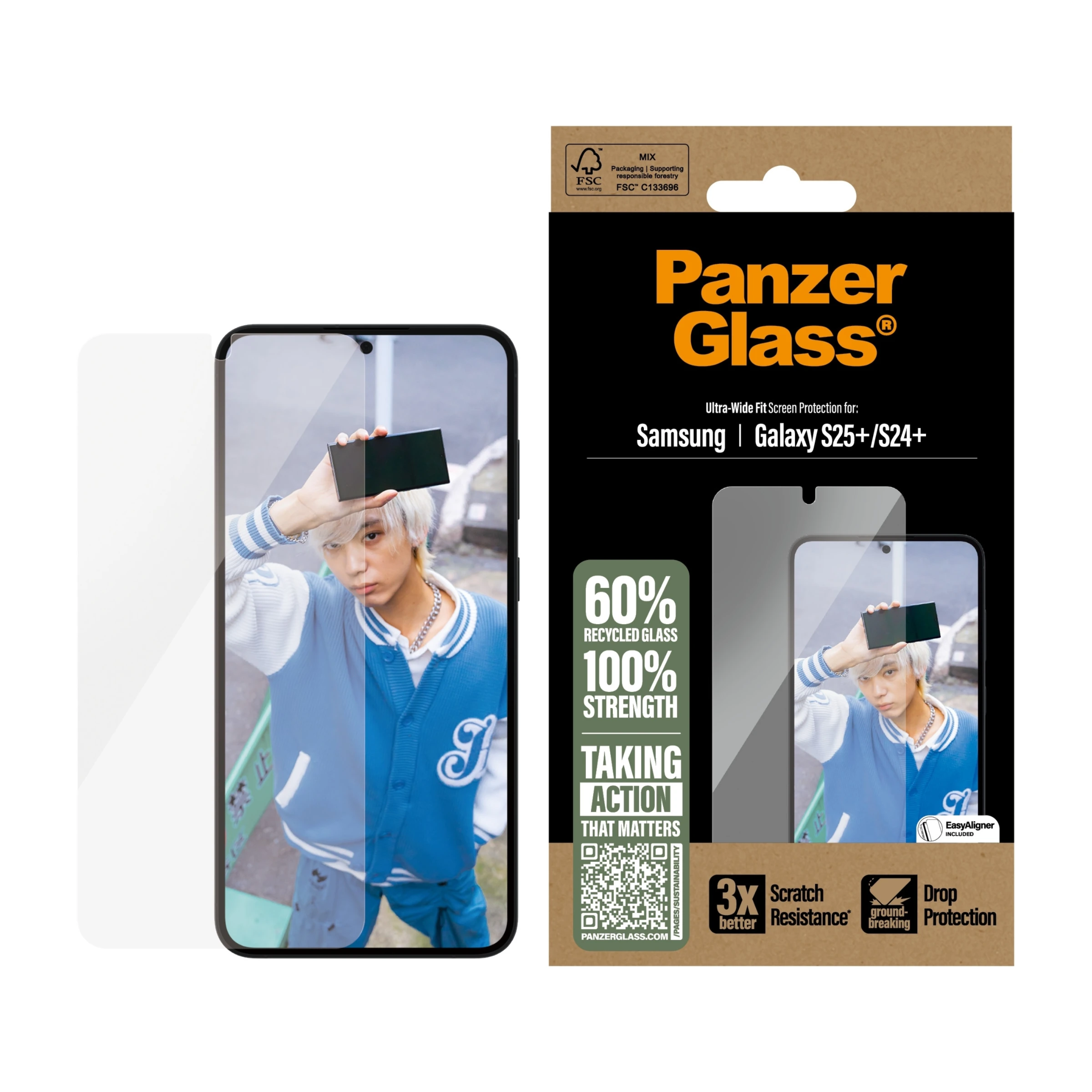 PanzerGlass Samsung Galaxy S25+/S24+ skærmbeskytter Ultra-Wide Fit med applikator billede 4