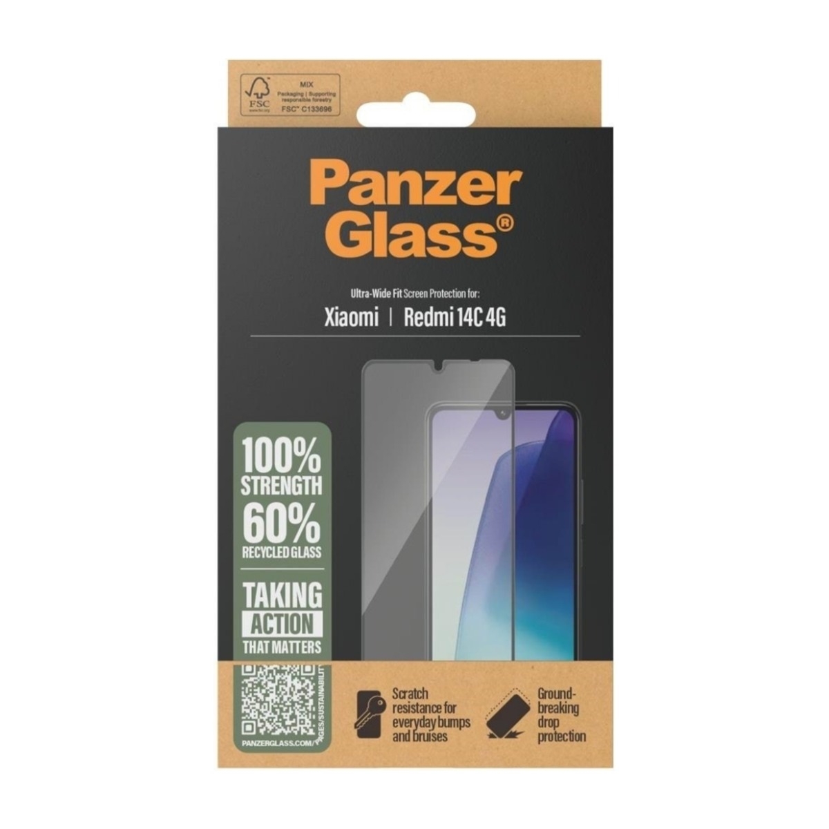 PanzerGlass Xiaomi 14C 4G skærmbeskytter Ultra-Wide fit, sort billede 1