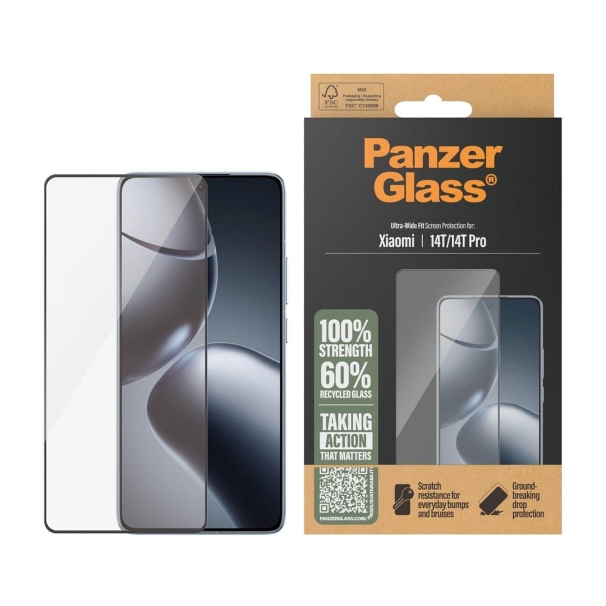 PanzerGlass Xiaomi 14T/14T Pro 5G skærmbeskytter Ultra-Wide fit, sort billede 4
