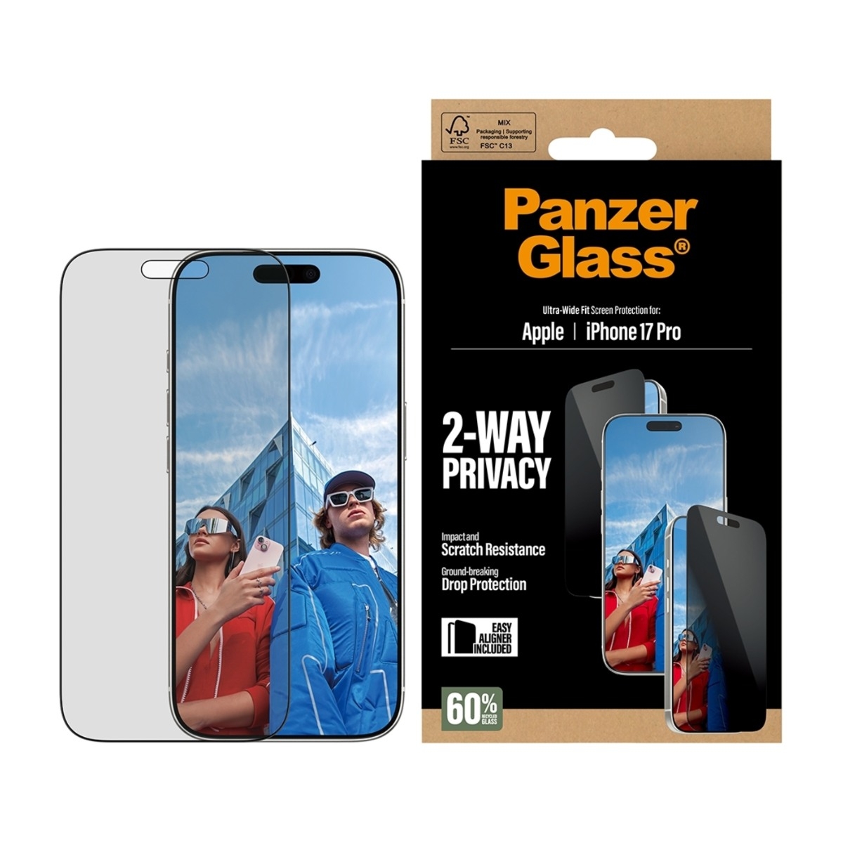 PanzerGlass 2-Way Privacy Screen Protector iPhone 17 Pro | Ultra-Wide Fit w. EasyAligner billede 2