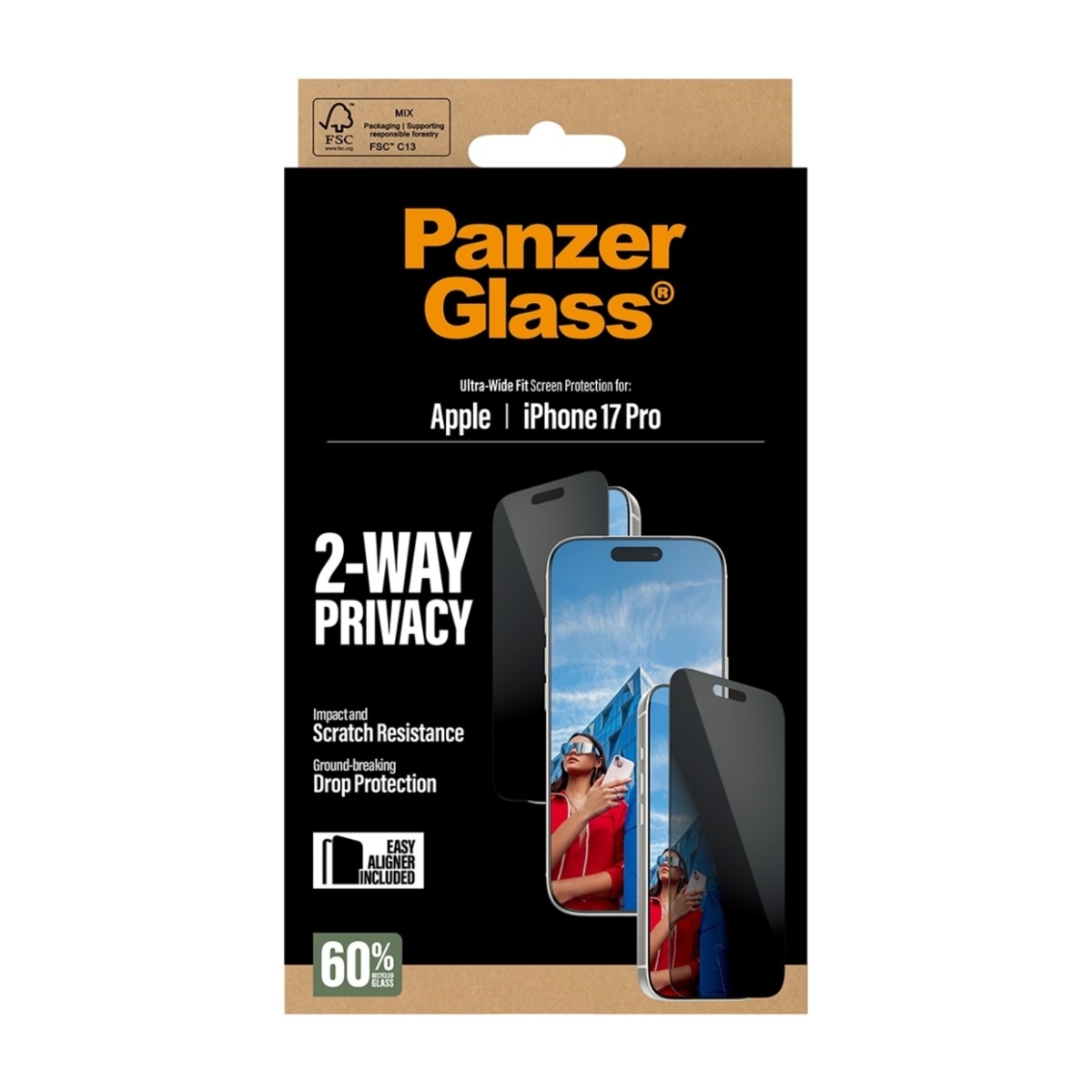 PanzerGlass 2-Way Privacy Screen Protector iPhone 17 Pro | Ultra-Wide Fit w. EasyAligner billede 3