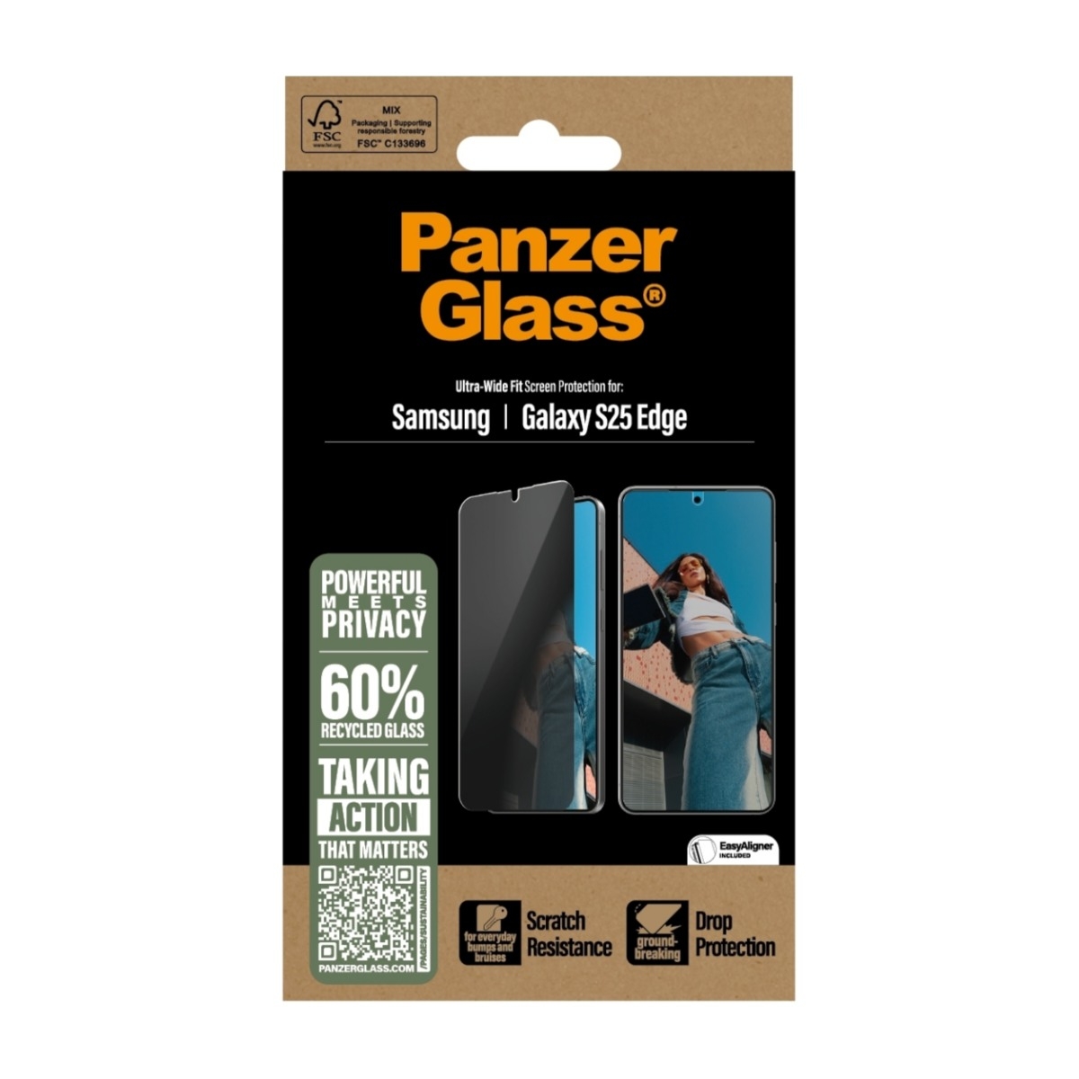 PanzerGlass Samsung Galaxy S25 Edge skærmbeskytter Ultra-Wide Fit Privacy billede 3