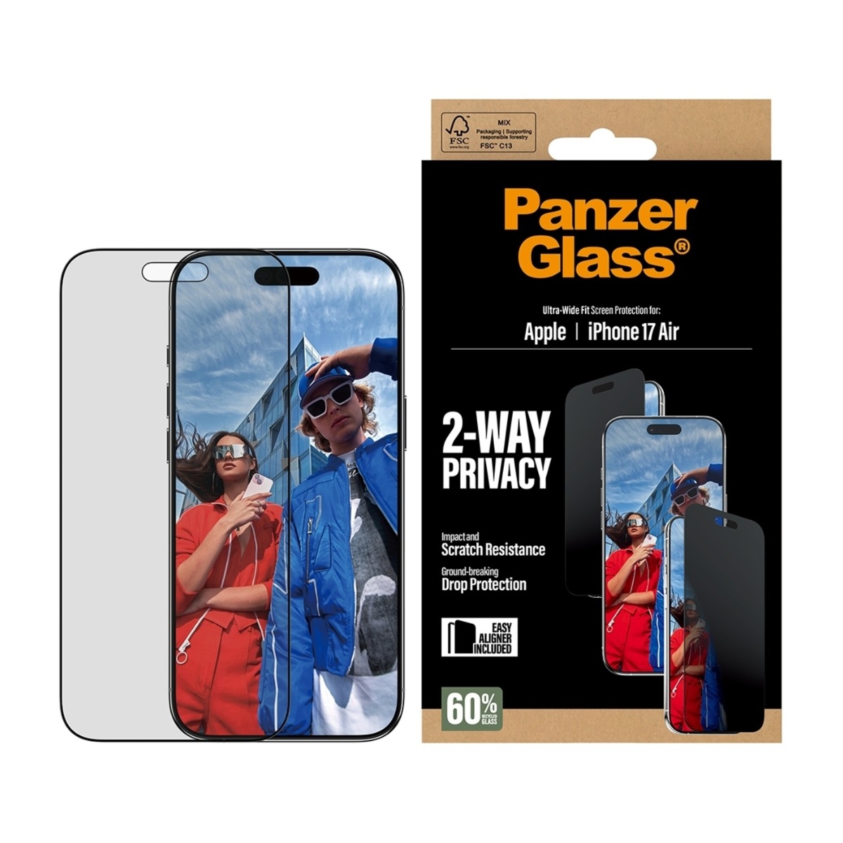 PanzerGlass iPhone Air skærmbeskytter Ultra-Wide Fit Privacy med applikator billede 2