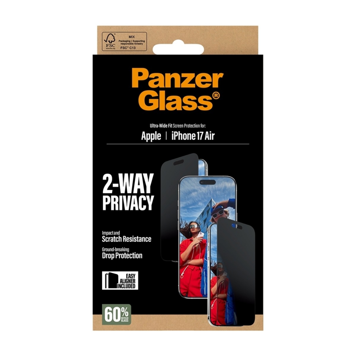 PanzerGlass iPhone Air skærmbeskytter Ultra-Wide Fit Privacy med applikator billede 3