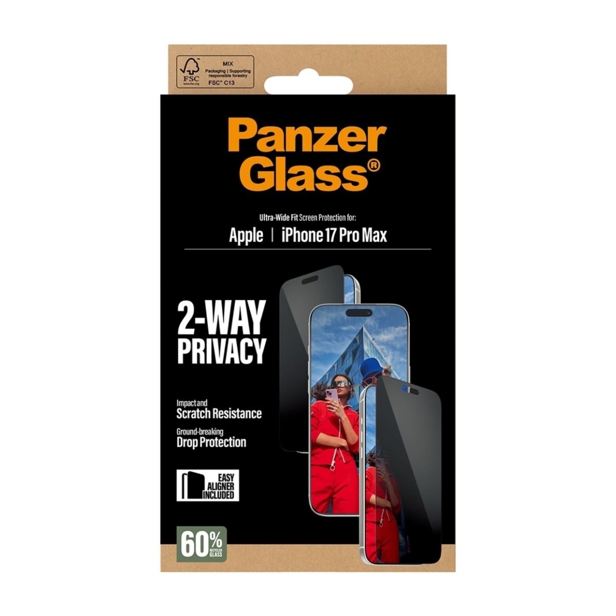PanzerGlass 2-Way Privacy Screen Protector iPhone 17 Pro Max | Ultra-Wide Fit w. EasyAligner billede 3
