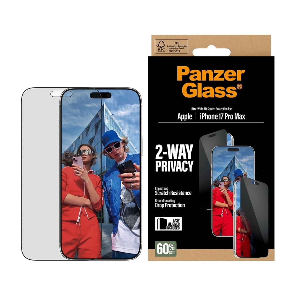 PanzerGlass 2-Way Privacy Screen Protector iPhone 17 Pro Max | Ultra-Wide Fit w. EasyAligner billede 2
