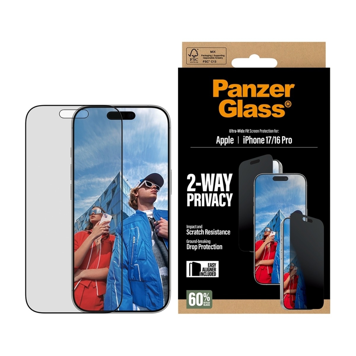 PanzerGlass 2-Way Privacy Screen Protector iPhone 17 | iPhone 16 Pro | Ultra-Wide Fit w. EasyAligner billede 2
