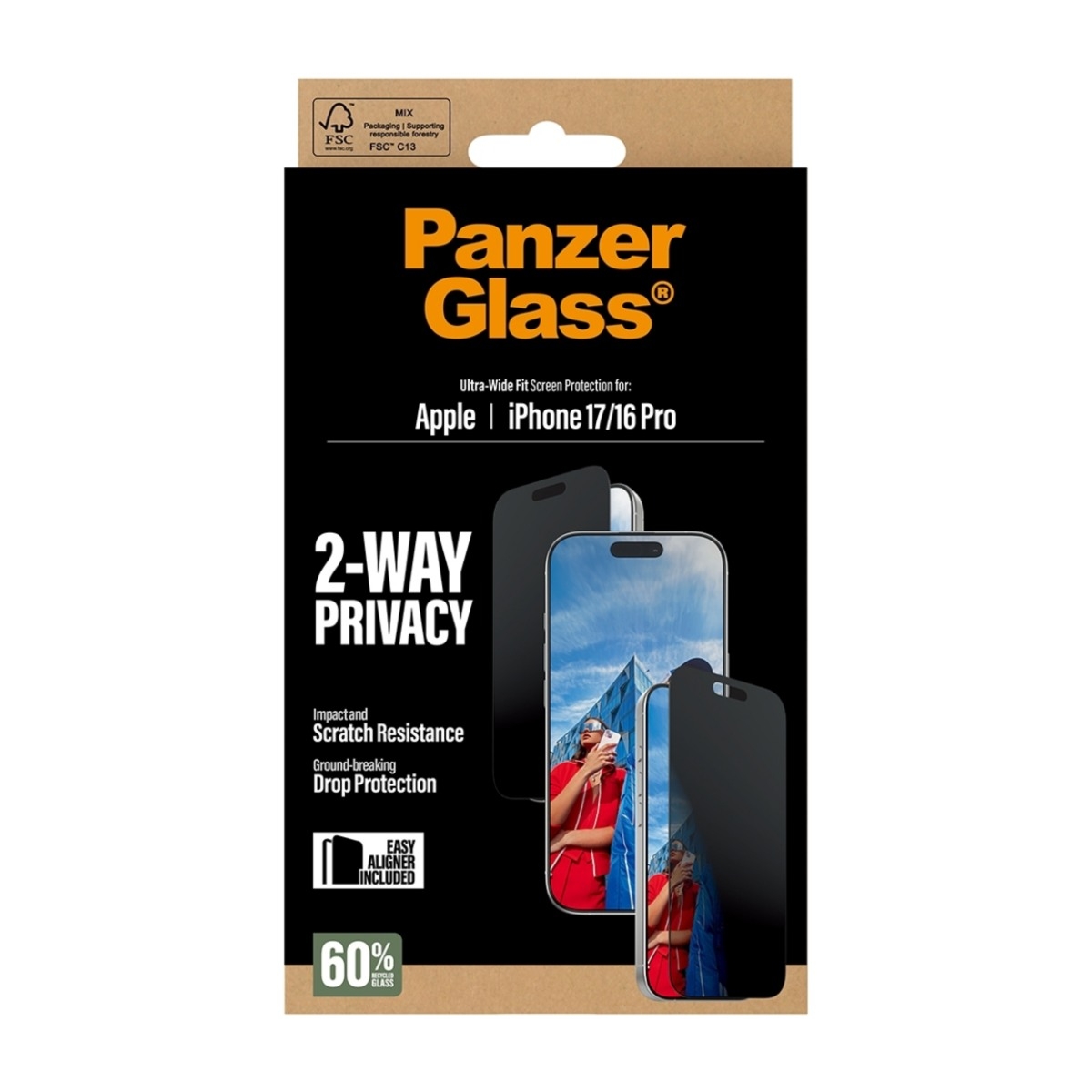 PanzerGlass 2-Way Privacy Screen Protector iPhone 17 | iPhone 16 Pro | Ultra-Wide Fit w. EasyAligner billede 3