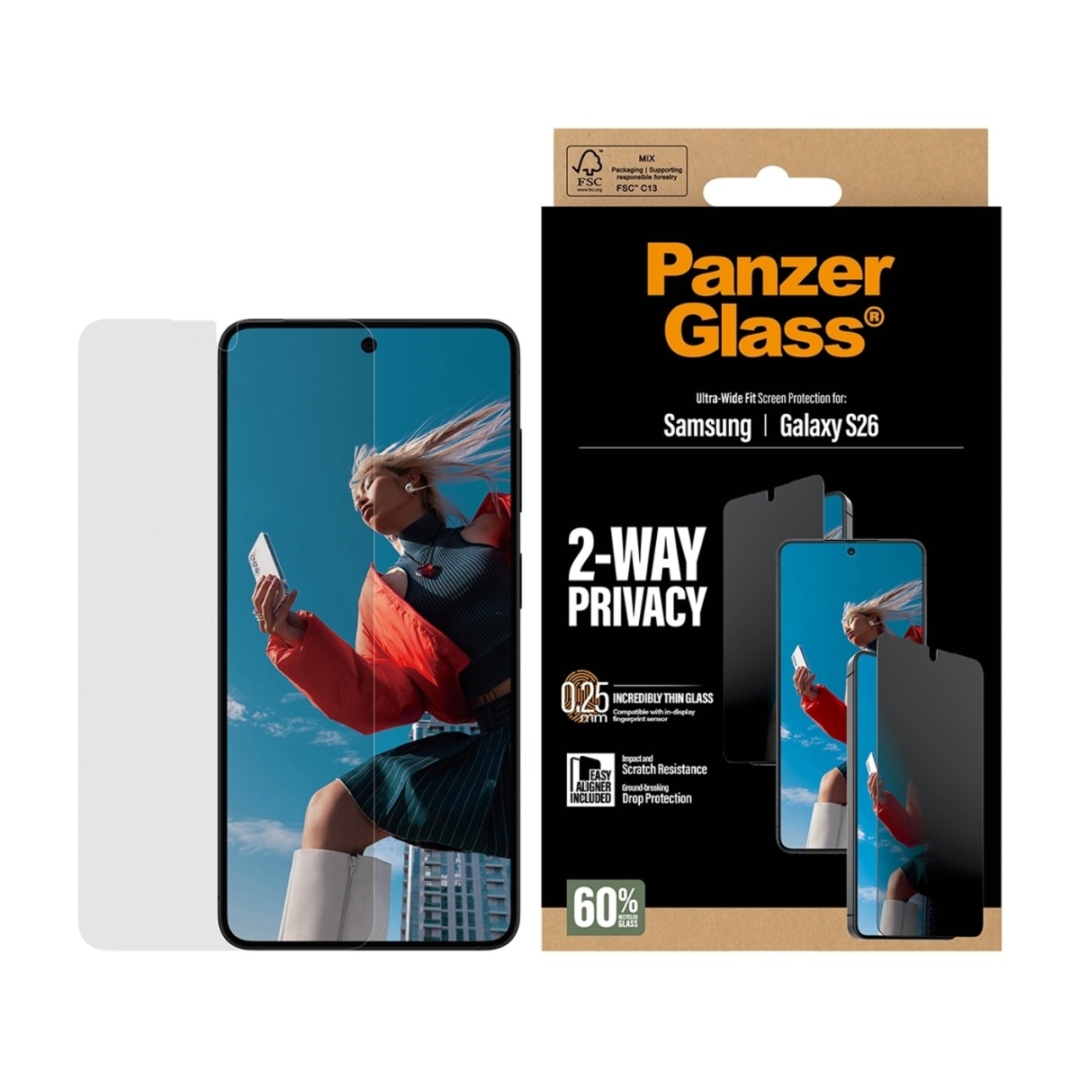 PanzerGlass Samsung Galaxy S26 skærmbeskytter Ultra-Wide Fit Privacy billede 2