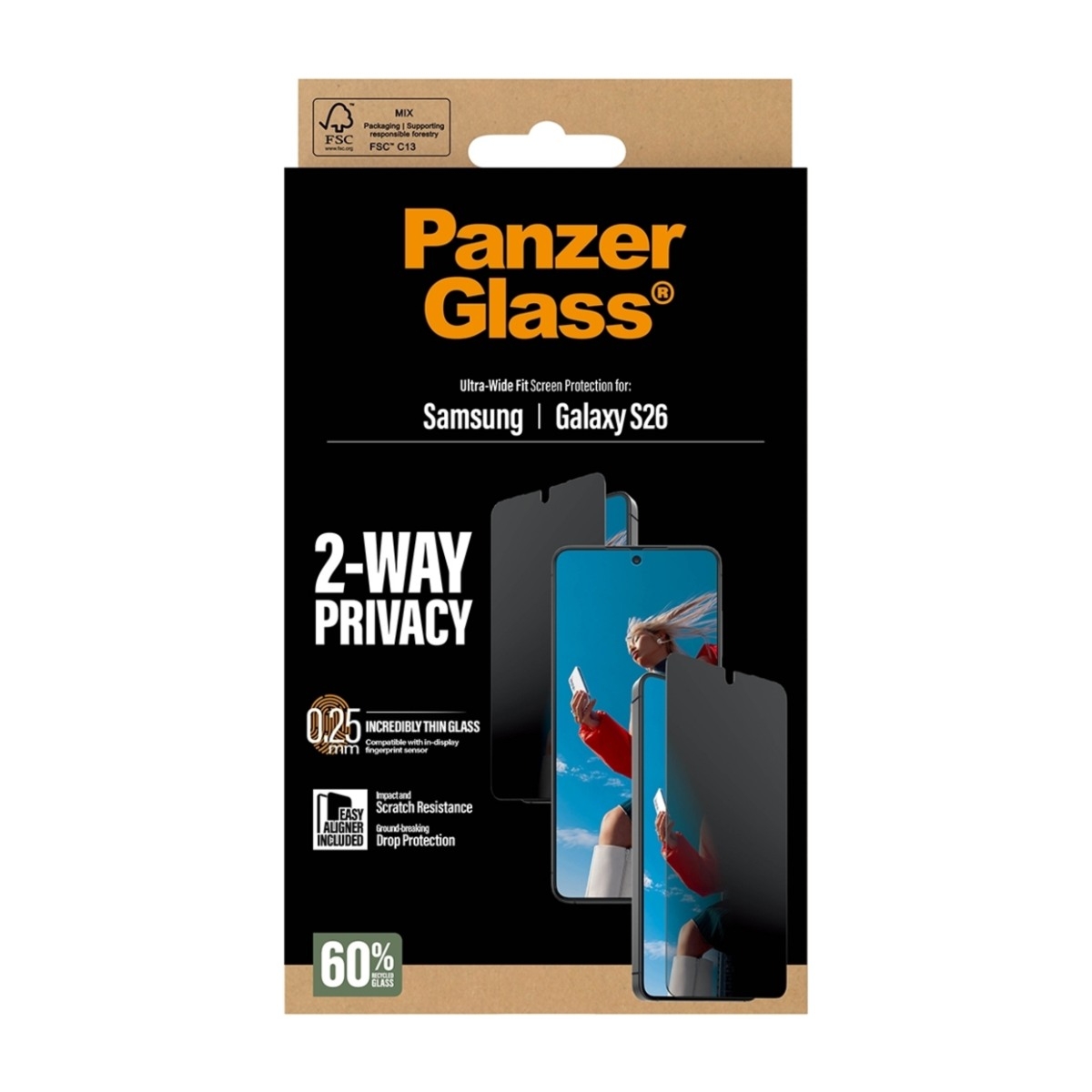 PanzerGlass Samsung Galaxy S26 skærmbeskytter Ultra-Wide Fit Privacy billede 3
