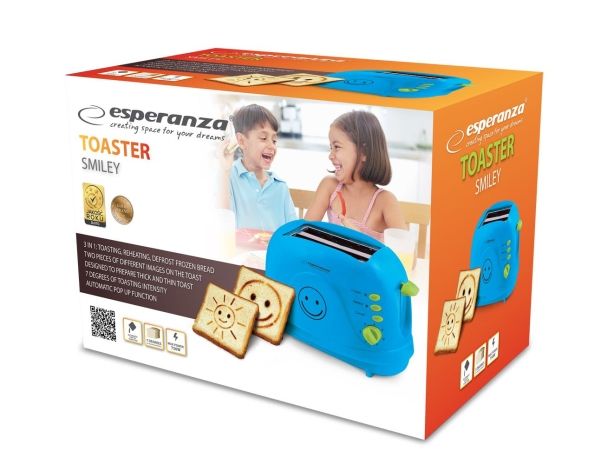 Esperanza Brødrister Toster Smiley EKT003B (750W kolor niebi billede 1