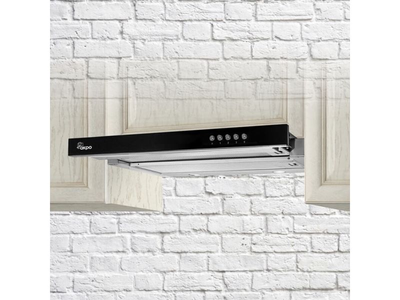 Akpo WK-7 Light Glass, 220 m³/t, Aftræk/Recirkulerende, 52 dB, 60 dB, Indbygget under, Sort, Rustfrit stål billede 1