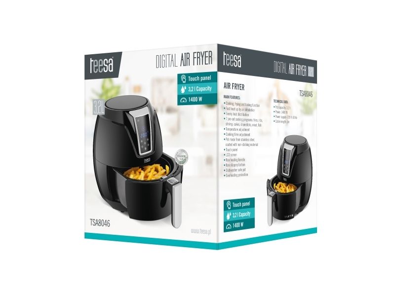 Teesa TSA8046, Varmluftsteger, 3,2 L, Enkelt, Sort, Berøring, Enkeltstående billede 4