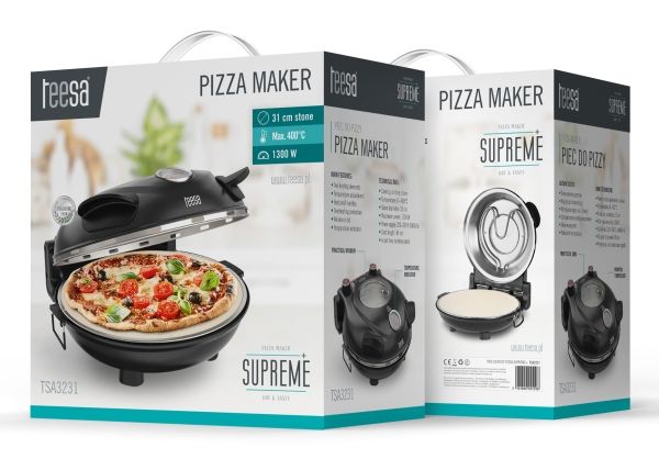 Teesa Supreme, 1 pizza(er), Sort, 400 °C, 320 x 320 mm, 0,84 m, 1200 W
