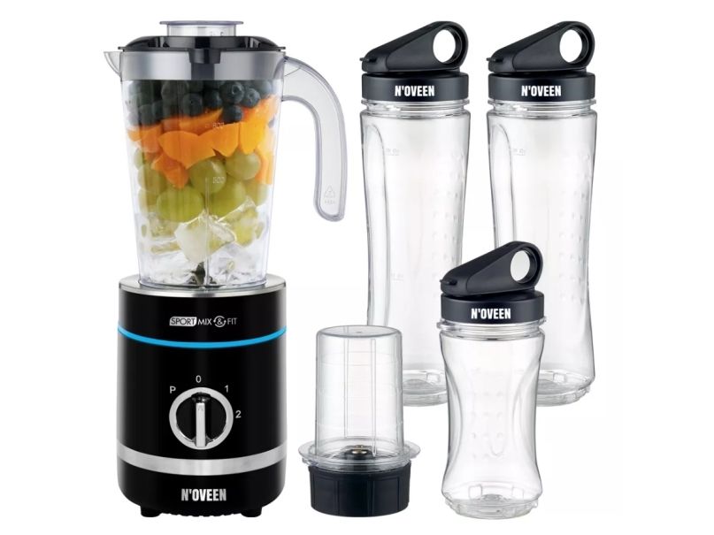 Noveen SB2000, Sportsblender, 0,8 L, Impulsfunktion, Knusning af is, 500 W, Sort, Transparent billede 1