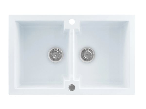 Kernau KGSA 80 2B køkkenvask — dobbeltkum, pure white keramikfinish, til under-/topmontering, 800 mm