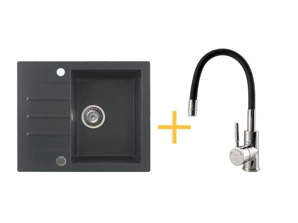 KGSA køkkenvaskesæt KGSA-4560 – grafit, enkelt kumme med KWT-29 Ela-hane, mat grafit finish