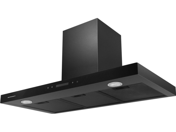 Berdsen 90 cm Juodas virtuvės gartraukis, galingas kamino gartraukis, moderni virtuvės ventiliacija, juodo stiklo valdymo pultas