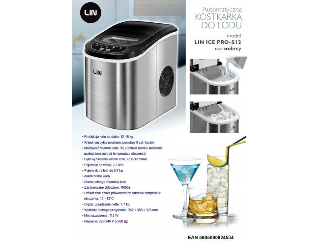 Bærbar ismaskine LIN ICE PRO-S12 sølv