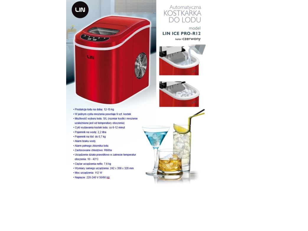 LIN ICE PRO-R12 isterningmaskine rød