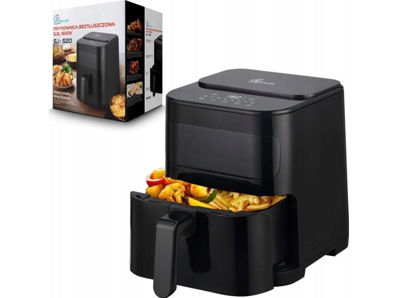 Extralink HOME AIR FRYER 5.2L EU SJ-520, Varmluftsteger, 5,2 L, 4 kg, 80 °C, 200 °C, Enkelt