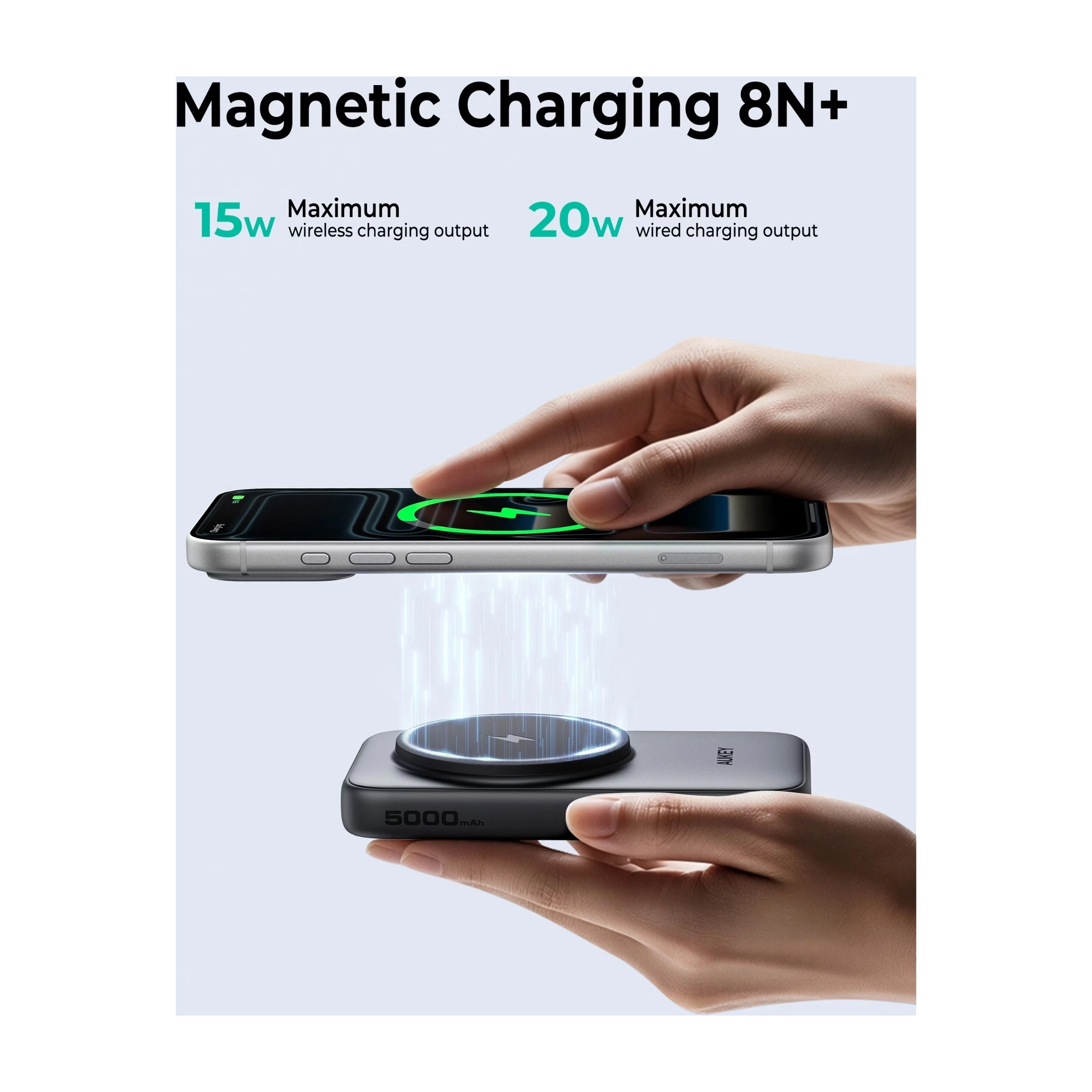 AUKEY MagFusion Reel 5000mAh powerbank, grå billede 4