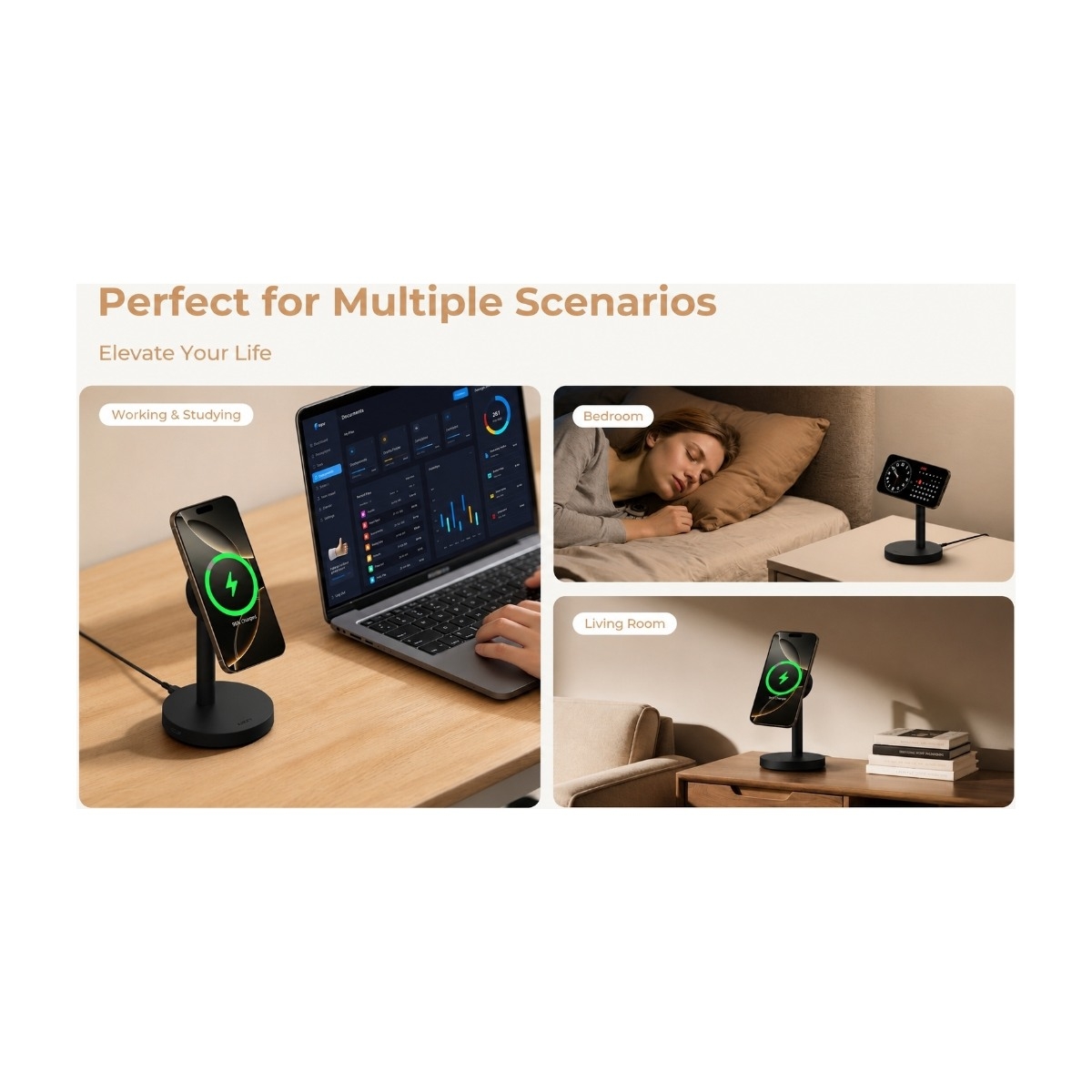 AUKEY LC-MC111 MagFusion 1X magnetisk Qi2.2. 25 W trådløs oplader, grå billede 2