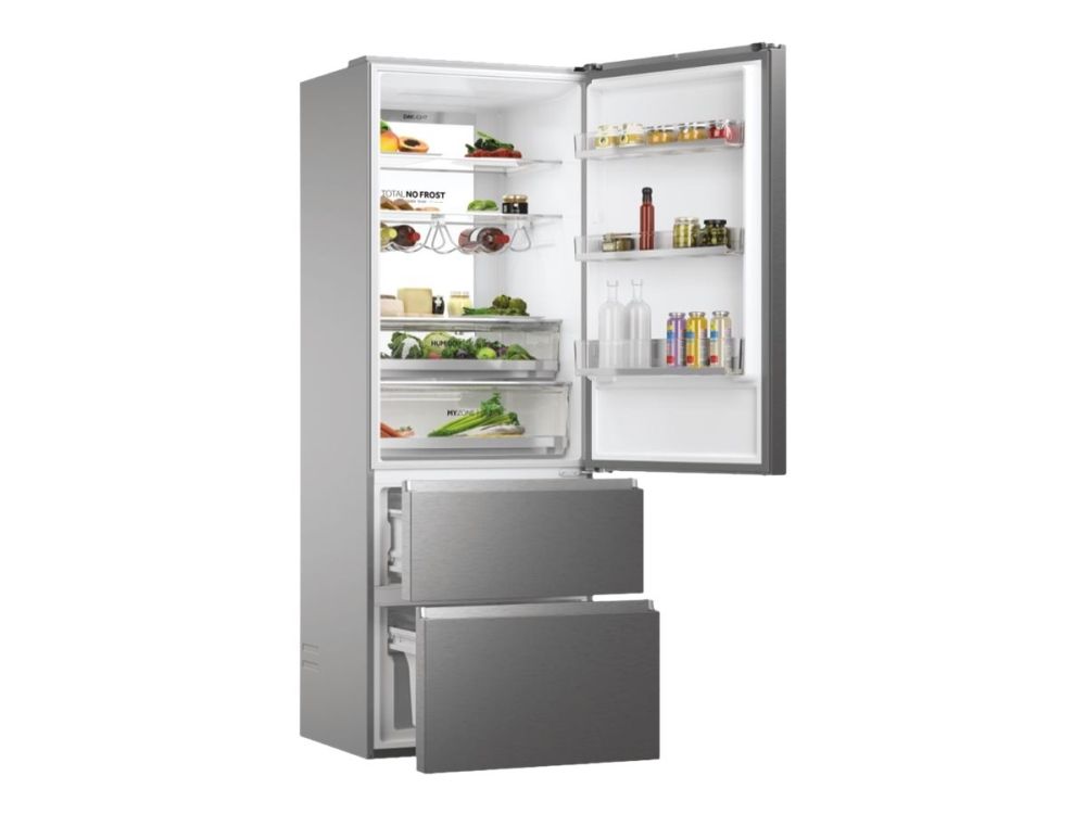 Haier 3D 70 Series 7 HTW7720ENMP - Køleskab/fryser - bund-fryser - Wi-Fi - bredde: 70 cm - dybde: 67.5 cm - højde: 200.6 cm - 483 liter - Klasse E - grå billede 1