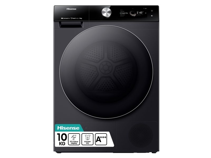Hisense DH7S107BB, Fritstående, Front-læsning, Varmepumpe, Sort, Knapper, Dreje, Berøring, Højre billede 4