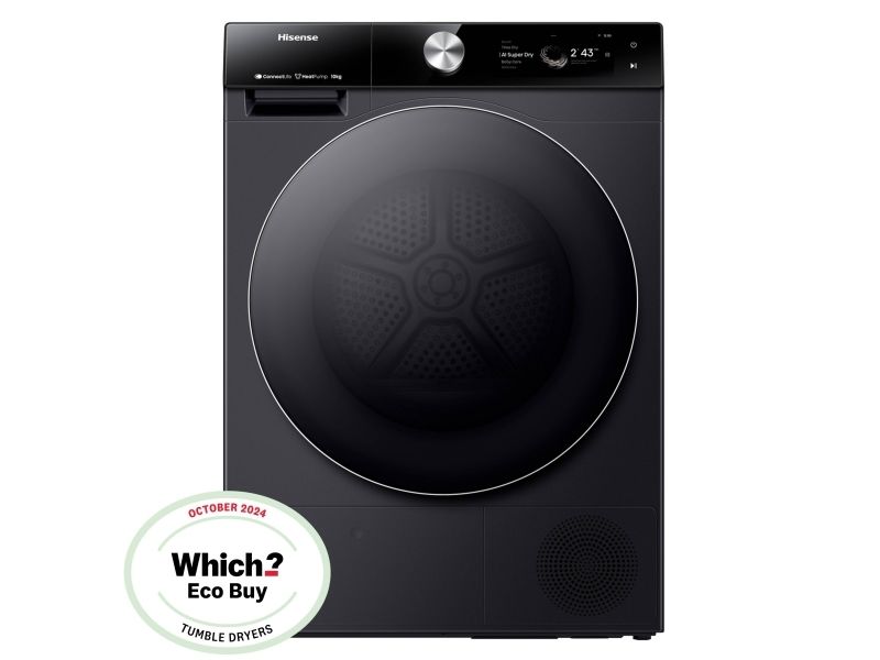 Hisense DH7S107BB, Fritstående, Front-læsning, Varmepumpe, Sort, Knapper, Dreje, Berøring, Højre billede 2