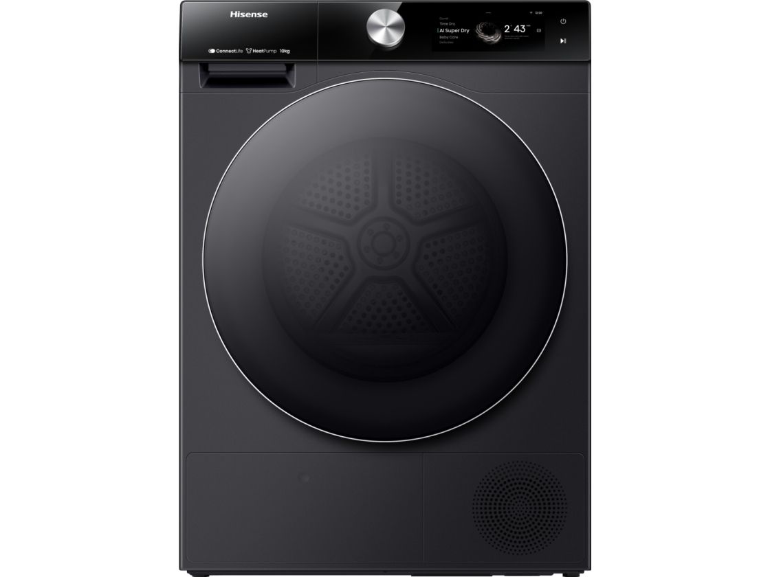 Hisense DH7S107BB, Fritstående, Front-læsning, Varmepumpe, Sort, Knapper, Dreje, Berøring, Højre