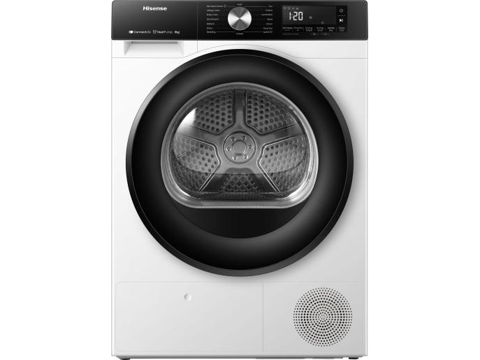 Hisense DH3S802BW2, Fritstående, Front-læsning, Varmepumpe, Hvid, Dreje, Berøring, Højre