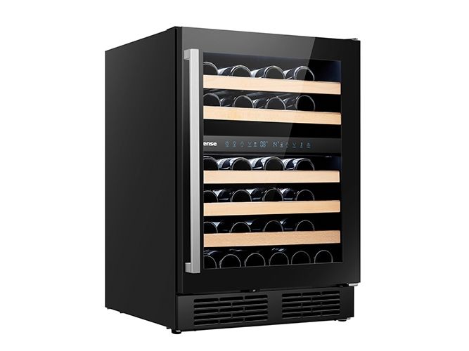 Hisense RW17W4NWLG0, Vin køleboks, Fritstående, 46 flaske(r), G, Indvendig belysning, Sort