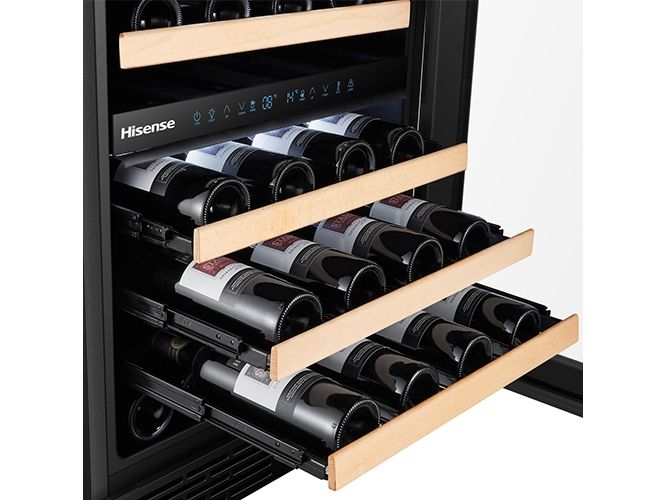 Hisense RW17W4NWLG0, Vin køleboks, Fritstående, 46 flaske(r), G, Indvendig belysning, Sort