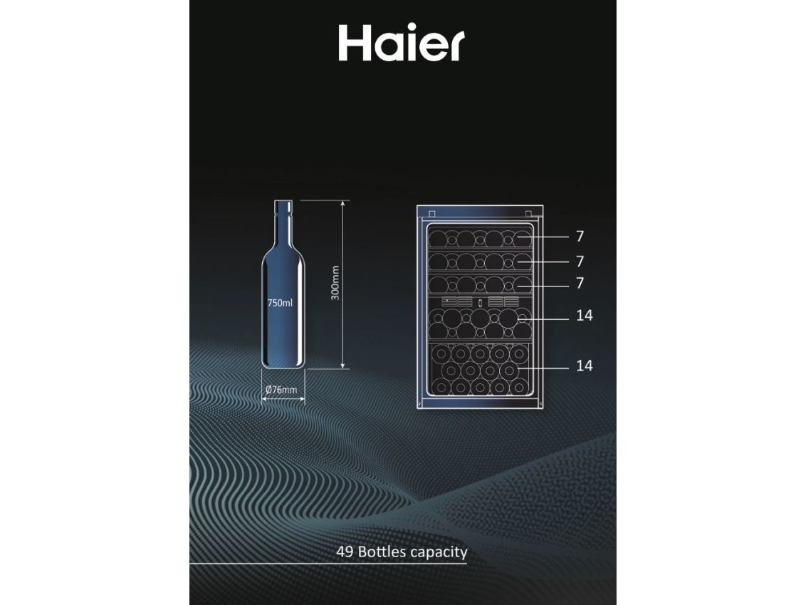 Haier Wine Bank 50 Serie 3 HWS49GAE, Vin køleboks, Fritstående, 49 flaske(r), F, Sort, Sort