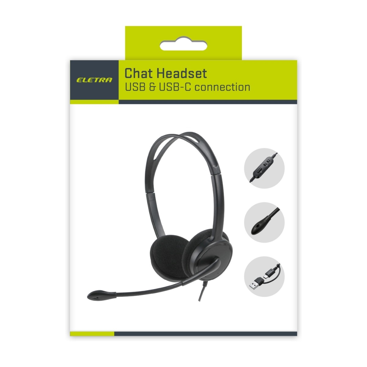 Eletra CU200 chat-headset, USB & USB-C billede 4