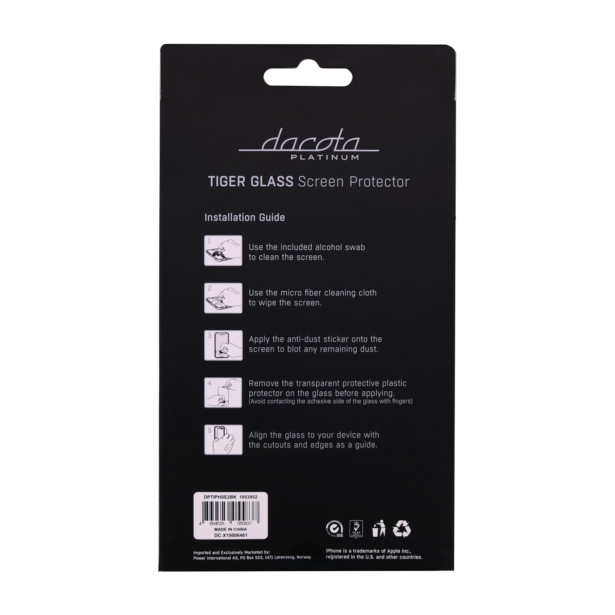 Dacota Platinum iPhone SE (2022)/SE (2020)/8/7/6 Tiger Glass skærmbeskytter, sort billede 4
