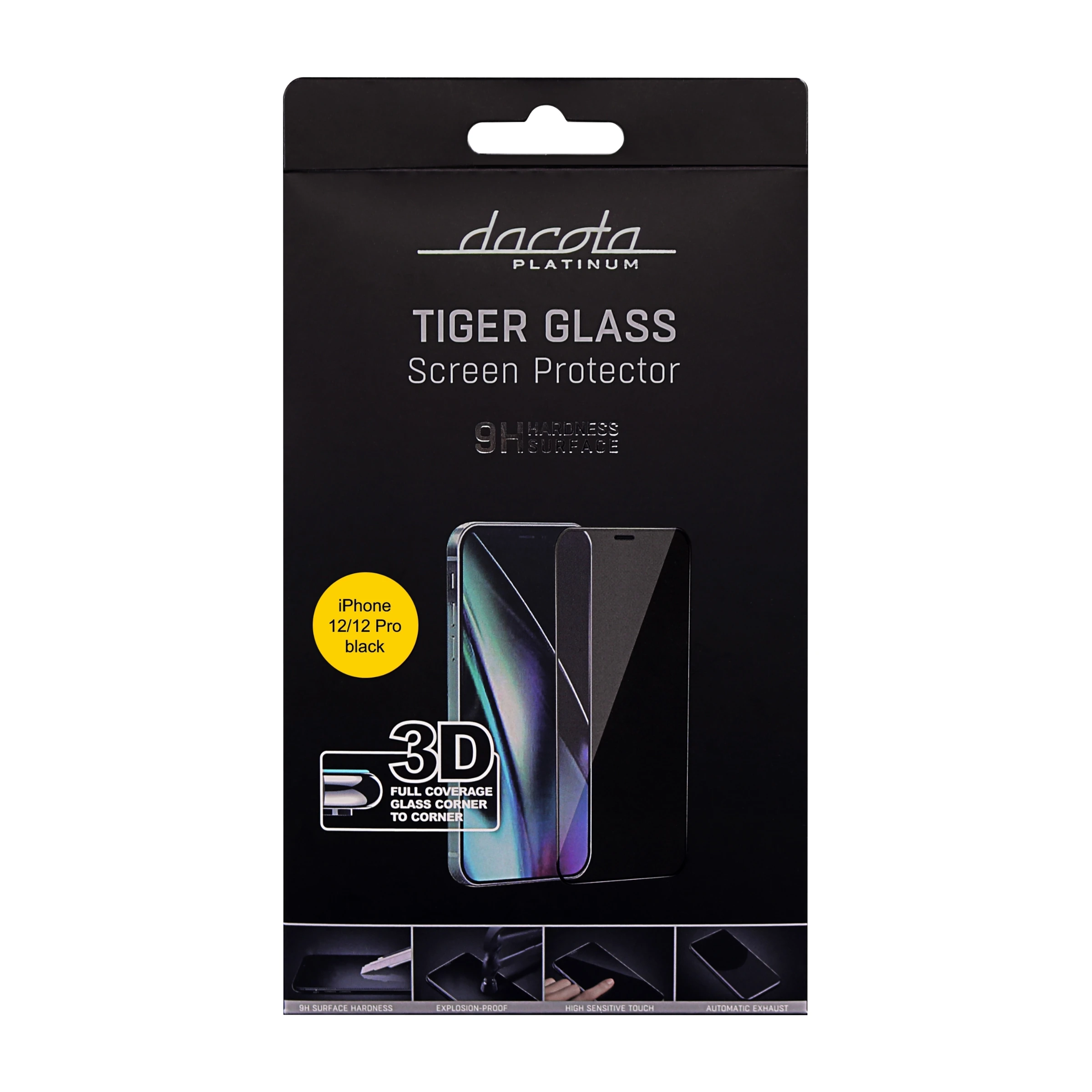 Dacota Platinum iPhone 12/12 Pro Tiger Glass 3D skærmbeskytter, sort billede 3