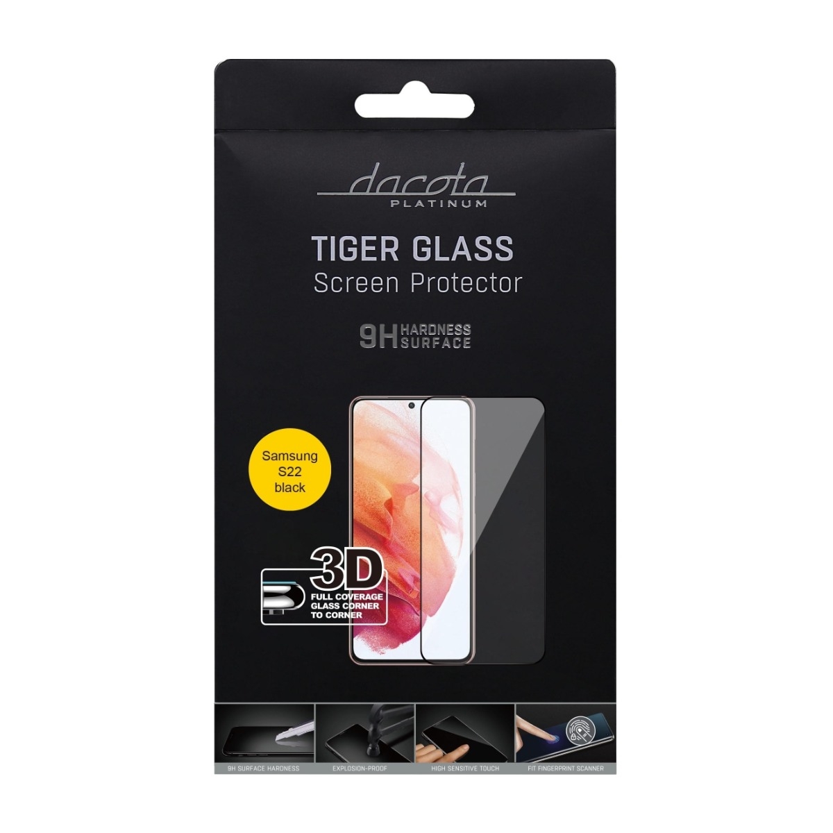 Dacota Platinum Samsung Galaxy S22 Tiger Glass 3D skærmbeskytter, sort billede 3