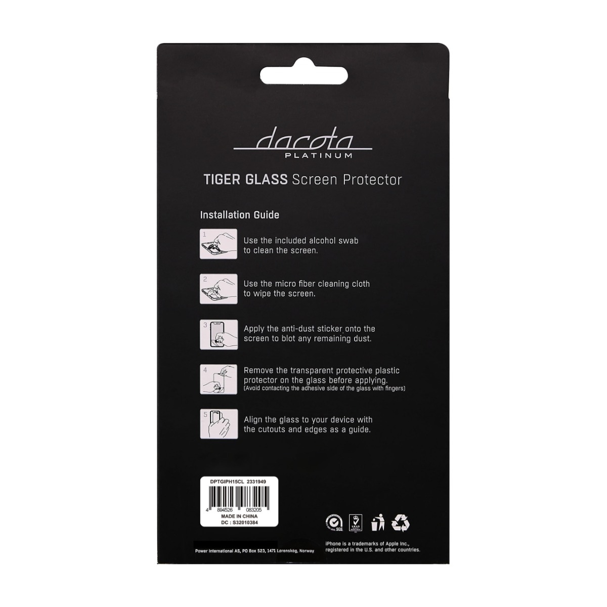 Dacota Platinum iPhone 16/15/15 Pro Tiger Glass skærmbeskytter, gennemsigtigt billede 3