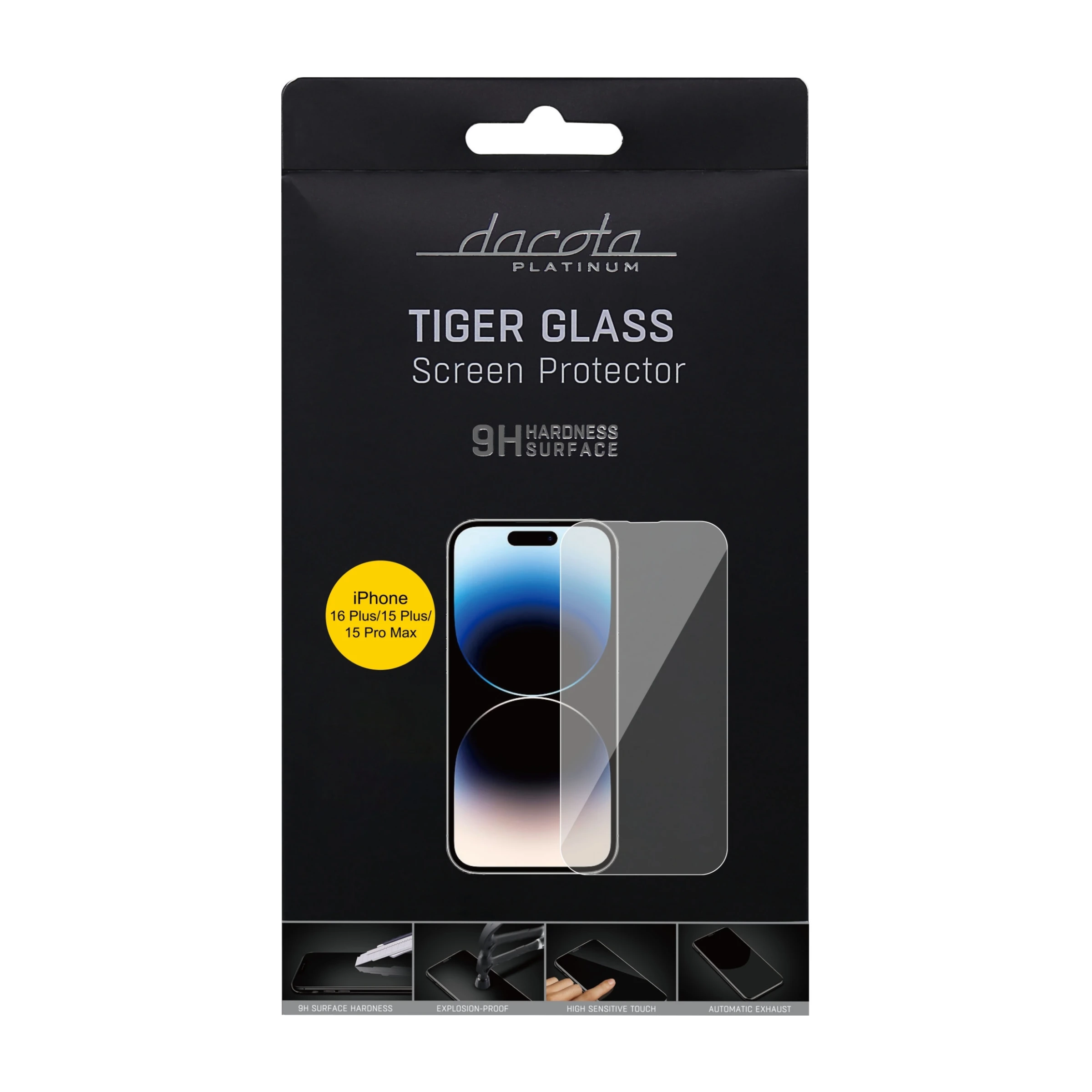 Dacota Platinum iPhone 16 Plus/15 Plus/15 Pro Max Tiger Glass skærmbeskytter, gennemsigtigt billede 2