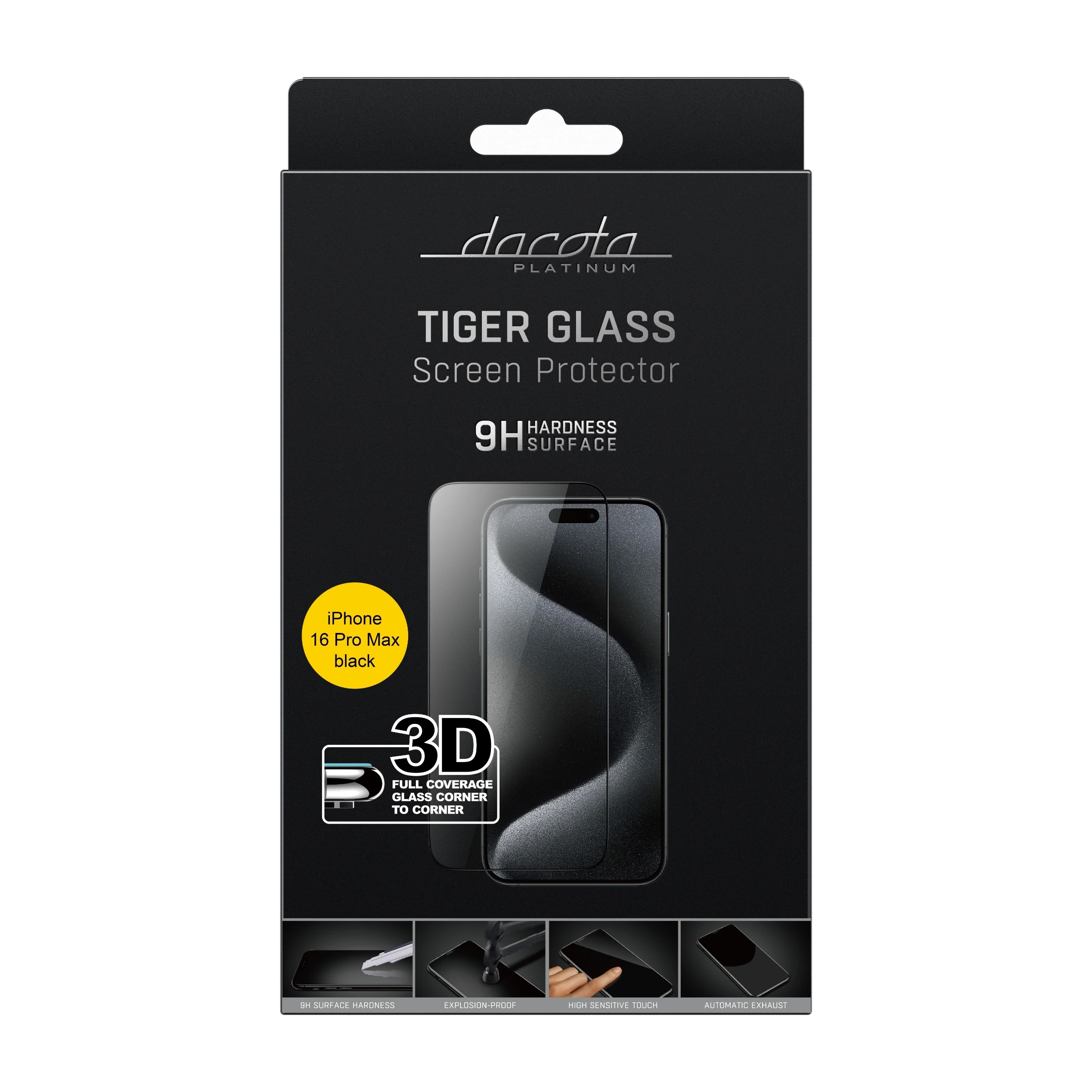 Dacota Platinum iPhone 16 Pro Max Tiger Glass 3D skærmbeskytter, sort billede 2