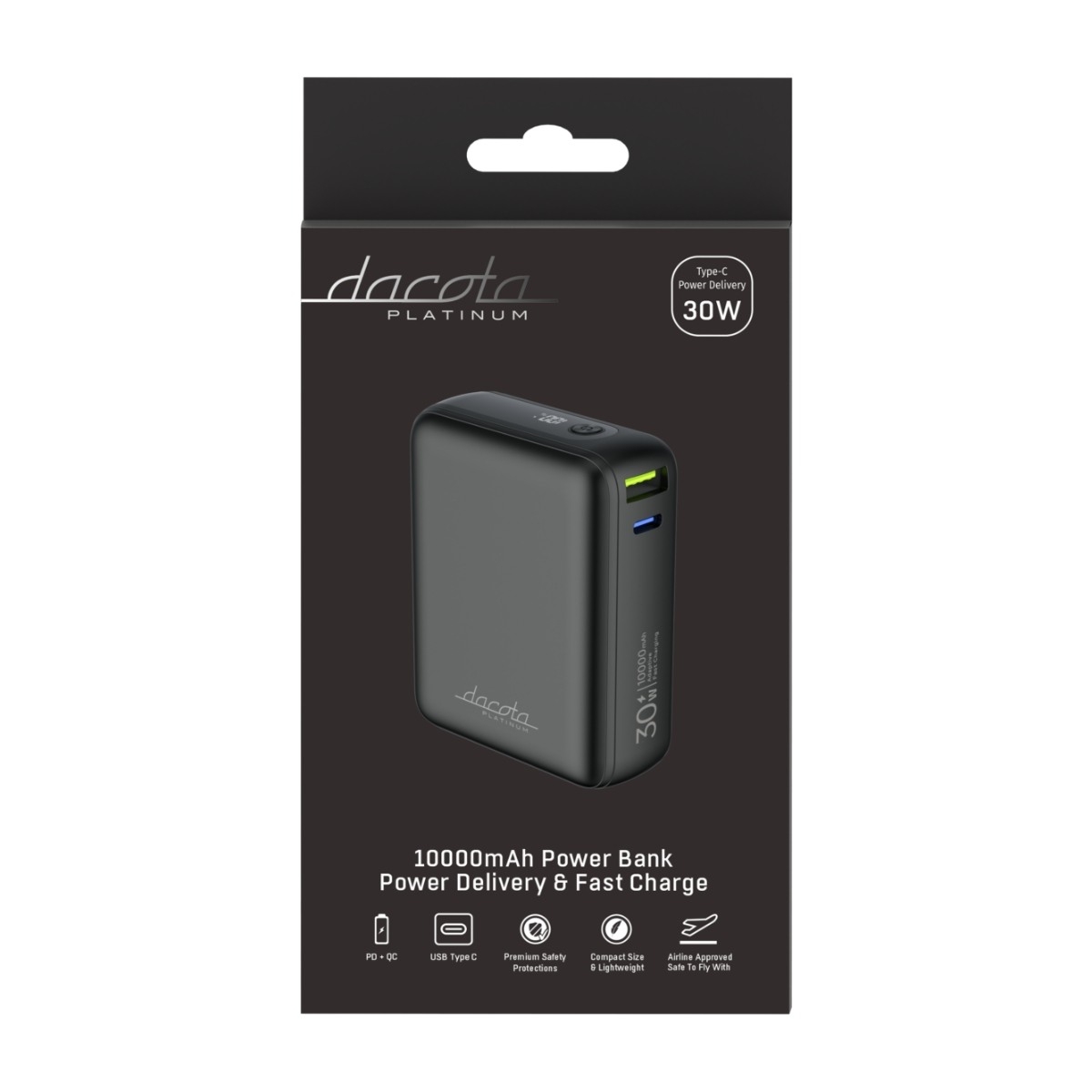 Dacota Platinum AM10 30 W powerbank 10.000 mAh, sort billede 3