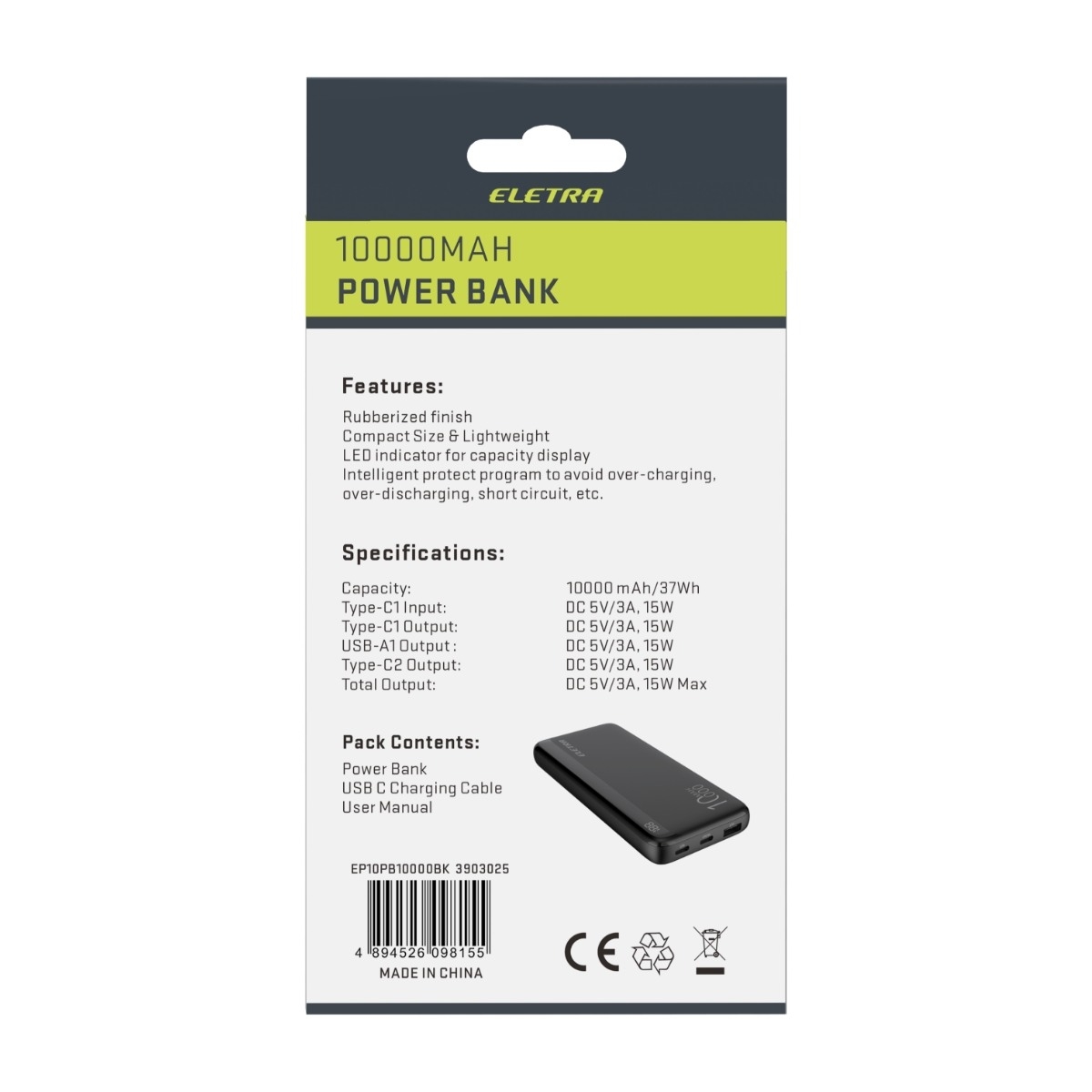 Eletra P10 powerbank 10 000 mAh, sort billede 4