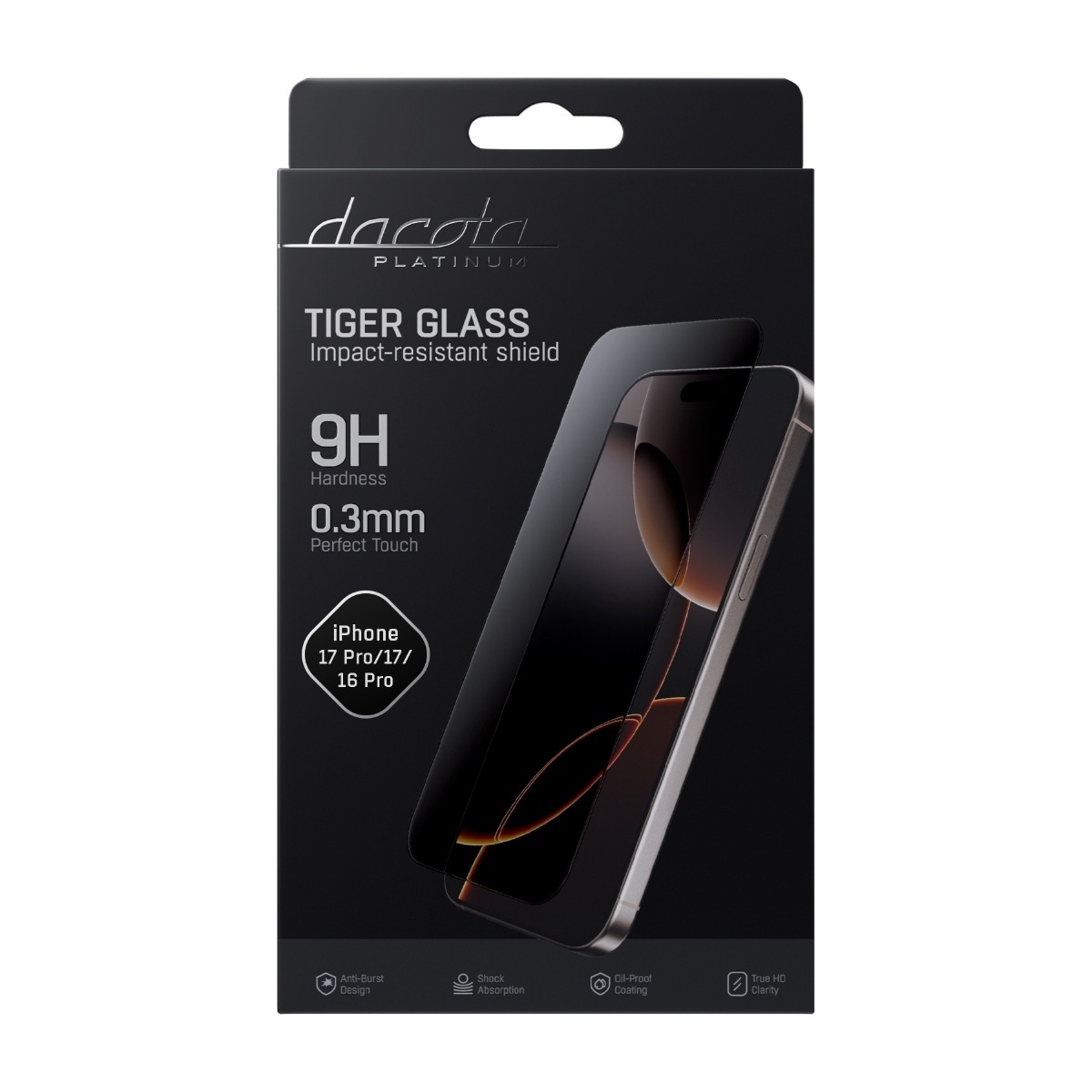 Dacota Platinum iPhone 17 Pro/17/16 Pro Tiger Glass skærmbeskytter, gennemsigtigt billede 2